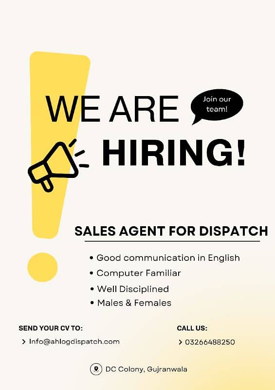 Sales Agent requires for Dispatching 0