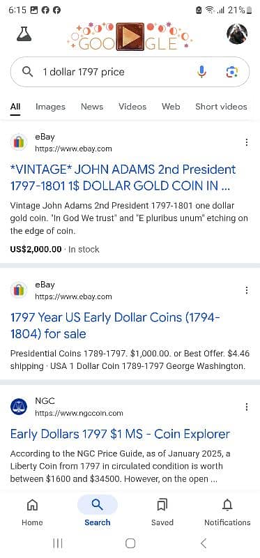 VINTAGE JOHN ADAMS 2nd President 1797-1801 1$ DOLLAR GOLD Coin 3