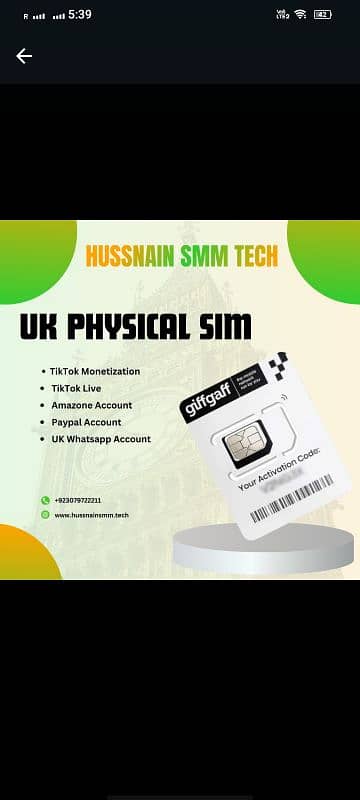 available UK for live and otp"sims" my Whatsapp 03079722211 0