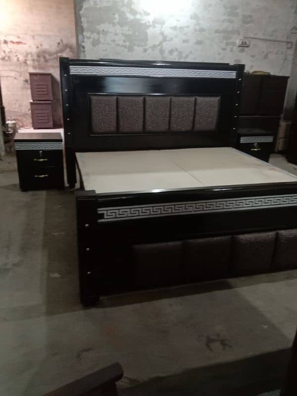 wooden double bed bed set side table and dressing table 1