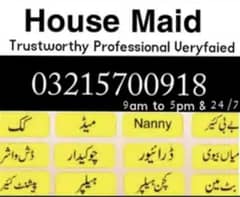 House Maid, Babysitter, Patient Care, Nurse Staff, Driver, Cheff, Cook