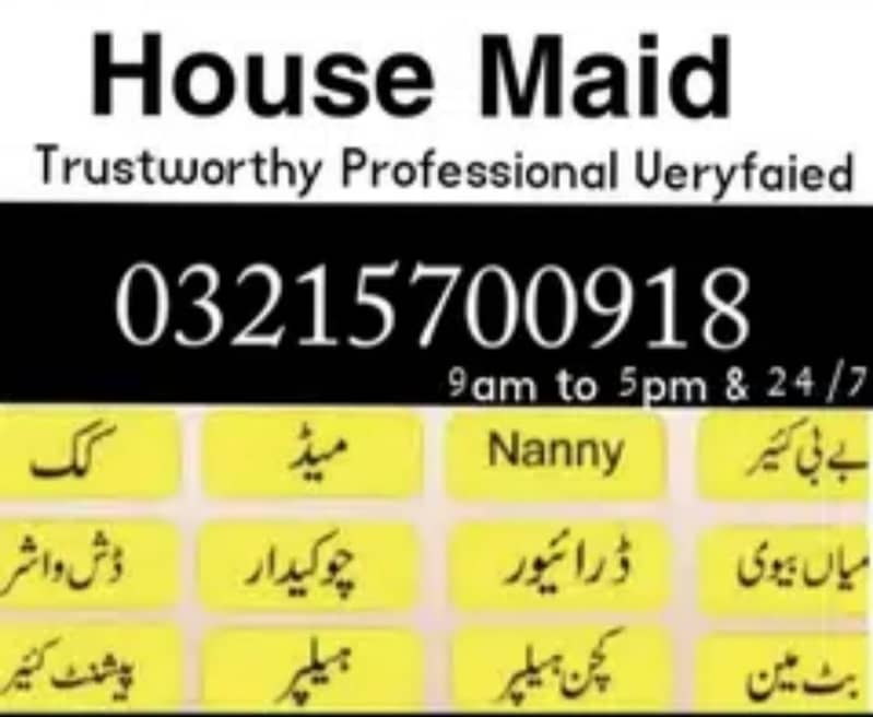 House Maid, Babysitter, Patient Care, Nurse Staff, Driver, Cheff, Cook 0