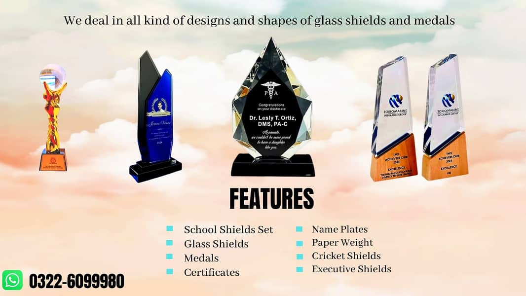 shield , Trophy , Award / Glass shield award / school award trophies 0