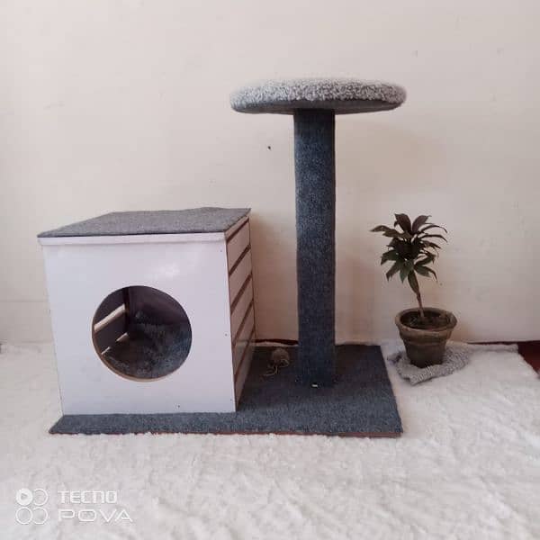 wooden cat house with playing tower for cats of all ages and sizes 1