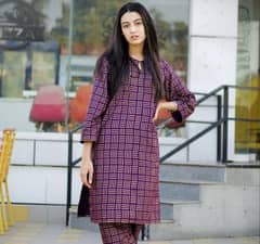 2 Pc's Women's Stitched Linen Printed Suit