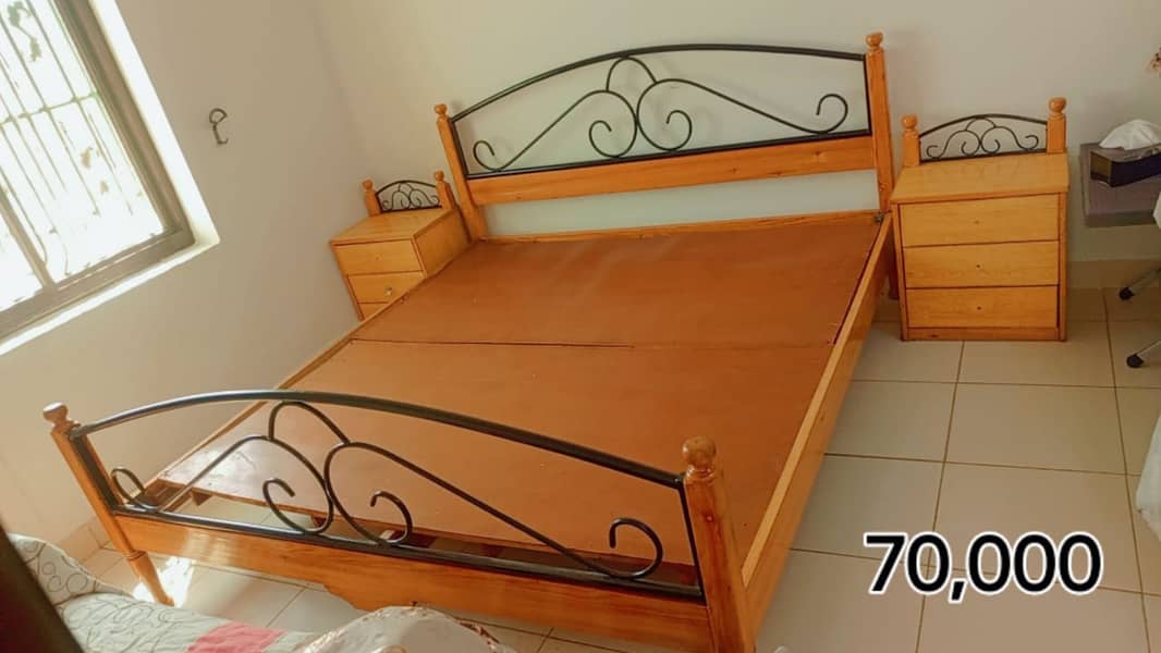 bed set/ Bed/ double bed/ wooden bed/poshish bed/bed with table 3