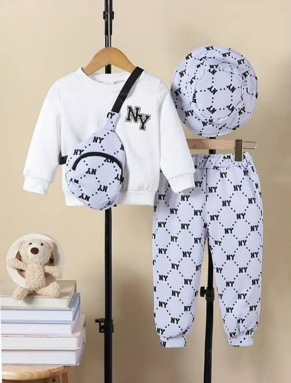 2pcs Baby's NY Letter Print Sweatshirt & Hat & Bag & Casual Pants, 5