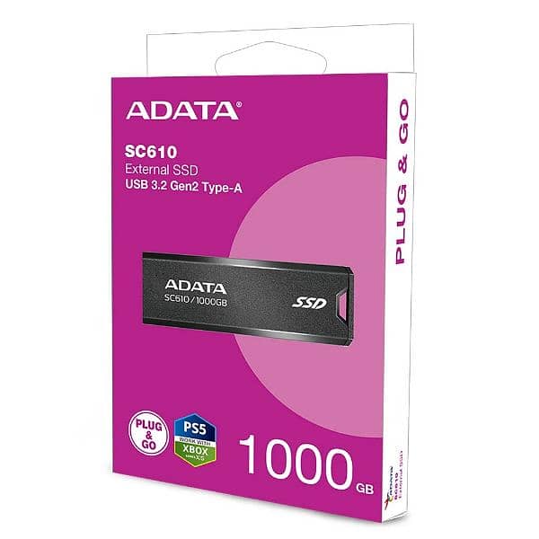 1TB Pocket Size External SSD, USB 3.2 Gen2 Type-A - 1TB Adata SC610 2