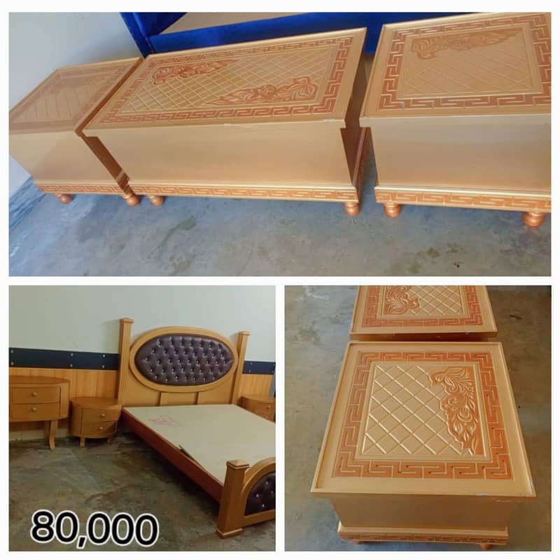 bed set/ Bed/ double bed/ wooden bed/poshish bed/bed with table 1