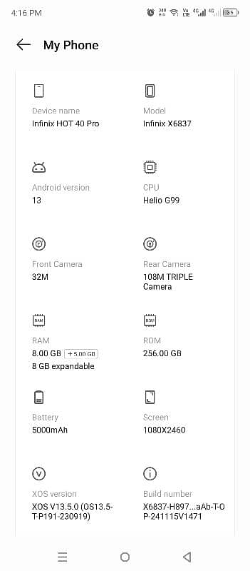 INFINIX HOT 40 PRO 8/256 GB 4