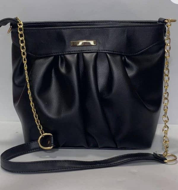 Women's  Leather Plain Shoulder Bag- Black 0