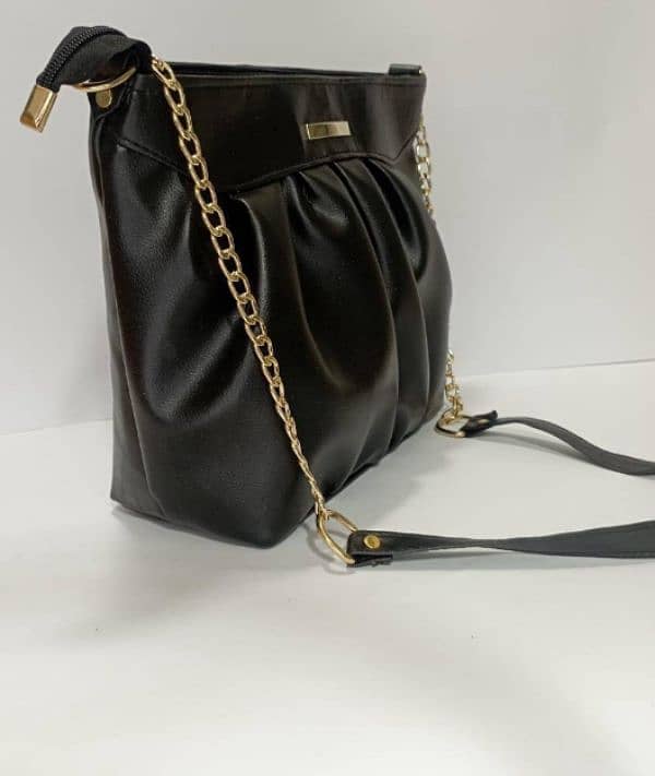 Women's  Leather Plain Shoulder Bag- Black 1