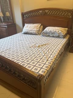 King sized sheesham wood bed, with matress and dresser