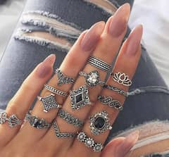 15 Pcs Trendy Rings Set For Girls