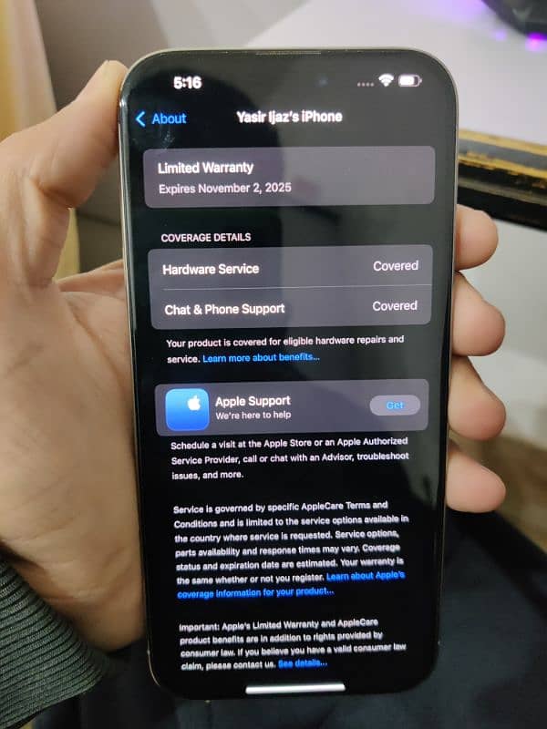 Iphone 16 pro max 256 GB Warranty for software and hardware Non PTA 0