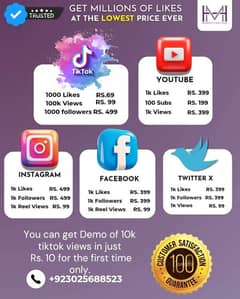 Buy Tiktok, Facebook, Instagram, YouTube Services  with gurantee