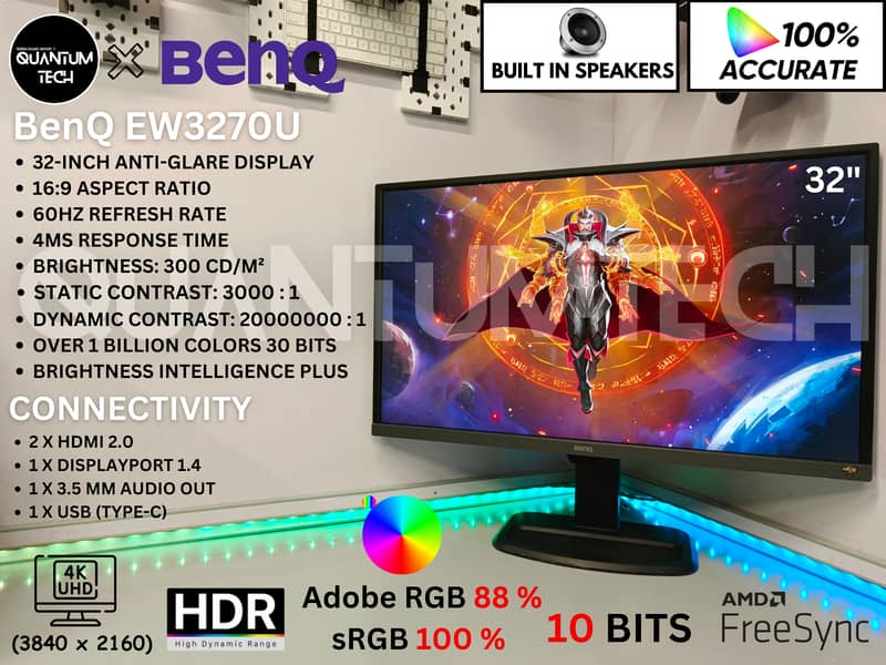 32inch 4K UHD HDR 10 bits RGB 100 % BenQ EW3270U Gaming Monitor 1