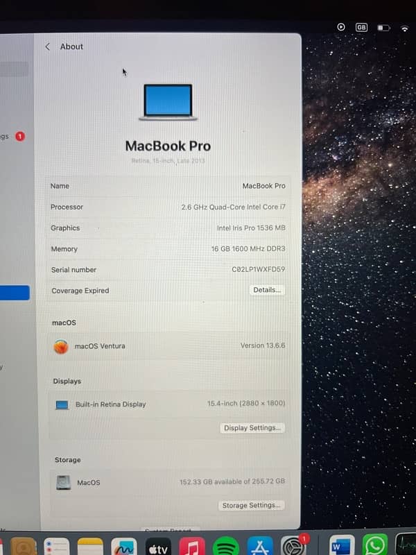 MacBook Pro 15 inch, i7, 16gb/256gb 6