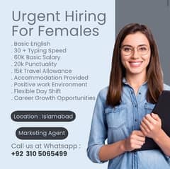 Jobs for Females in Islamabad 95k salary ( 0310-5065499 ) Whatsapp