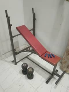 Gym bench for chest, shoulders and 2 dumbles 2 hand gripers