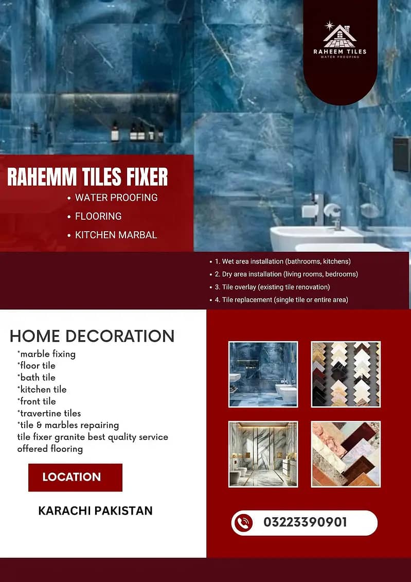 Tile Fixer/ Washroom Tile Fixing/ plumbing /Wall Tiles Services 1