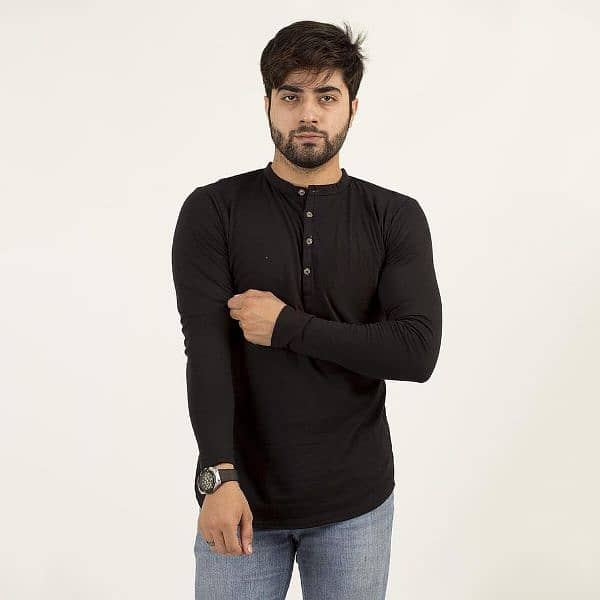 men's cotton jersey plain kurti style shirt 0