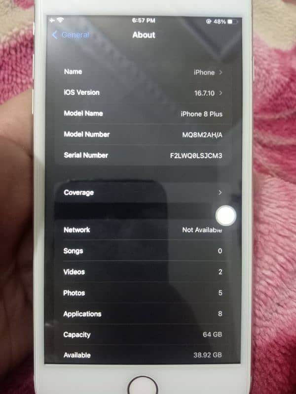 IPHONE 8+ NON PTA 64 GB WHITE COLOR 9