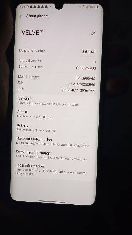 LG velvet 5G non PTA 6