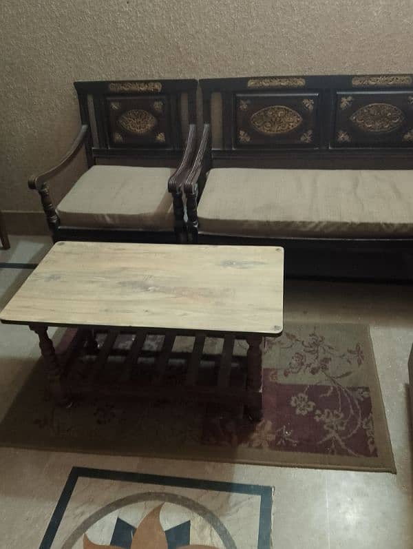 Chiniot Sheesham Wood Sofa set with Wooden Centre Table 3