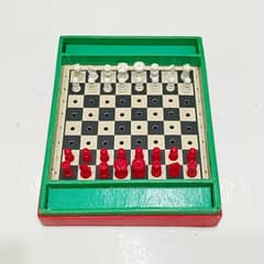 K&C Pocket Chess Set, Vintage 1960s, Red & White Pieces, Original Box