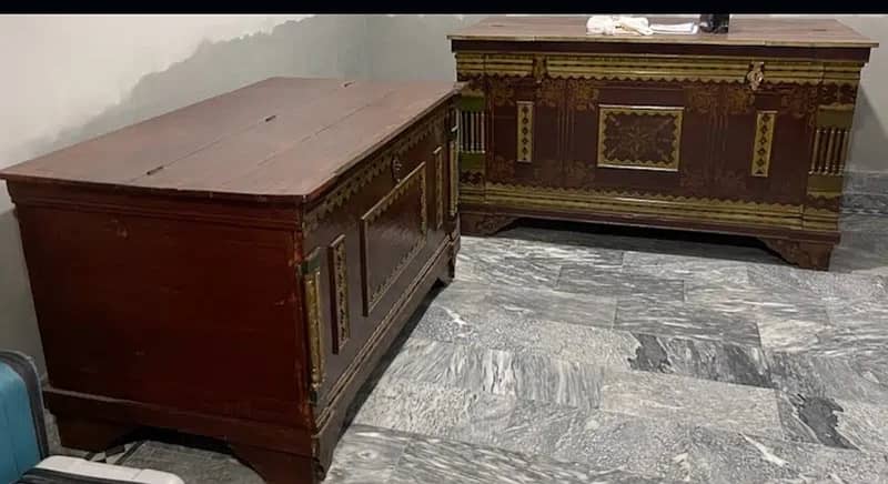 ANTIQUE WOODEN TRUNKS SANDOOQ / PETI X 2 0