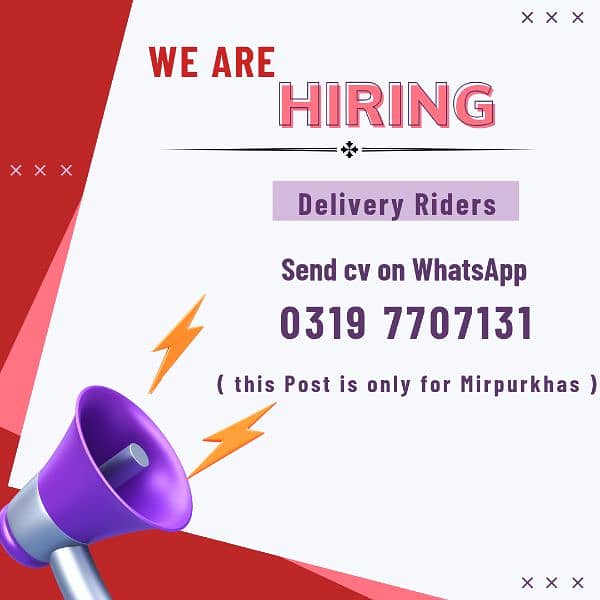 we are hiring delivery Rider only send cv 0