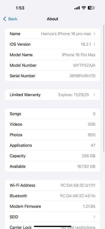 Iphone 16pro max 256 gb non pta physical duel 3