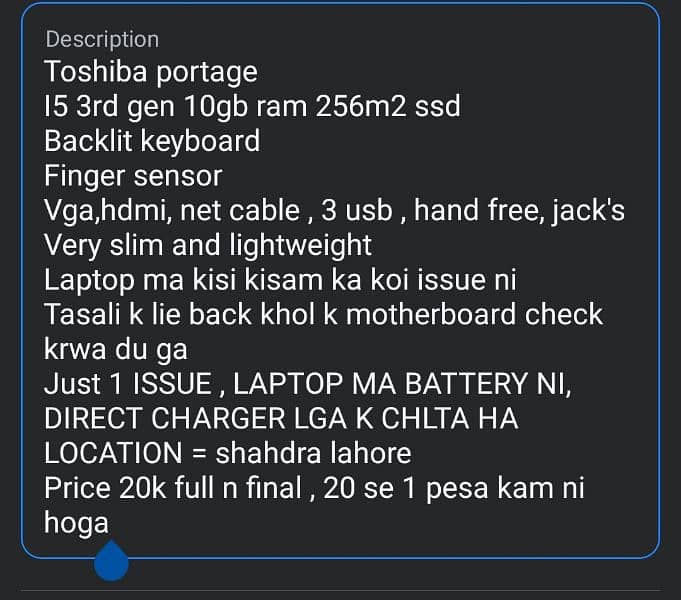 Toshiba laptop i5 3rd gen 10gb ram 256ssd 6