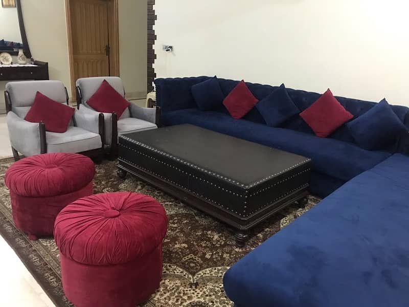 L shape sofa with different items . in very good condition like new. 8