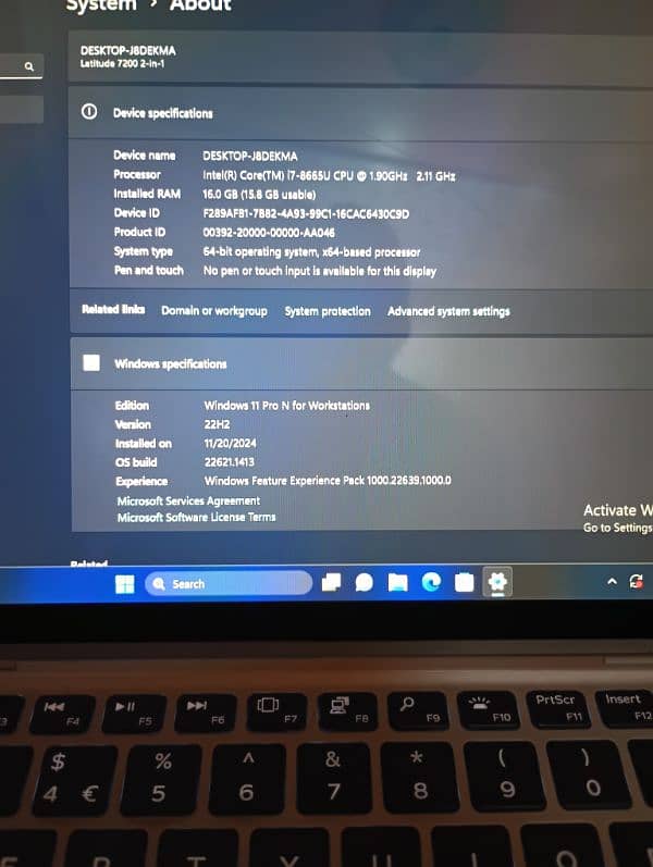 DELL 7200 i7 8th gen 16gb ram 256gb nvme 2k display 1