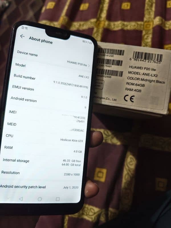 Huawei P20 lite 4gb 64gb, PTA approved with original box. 1