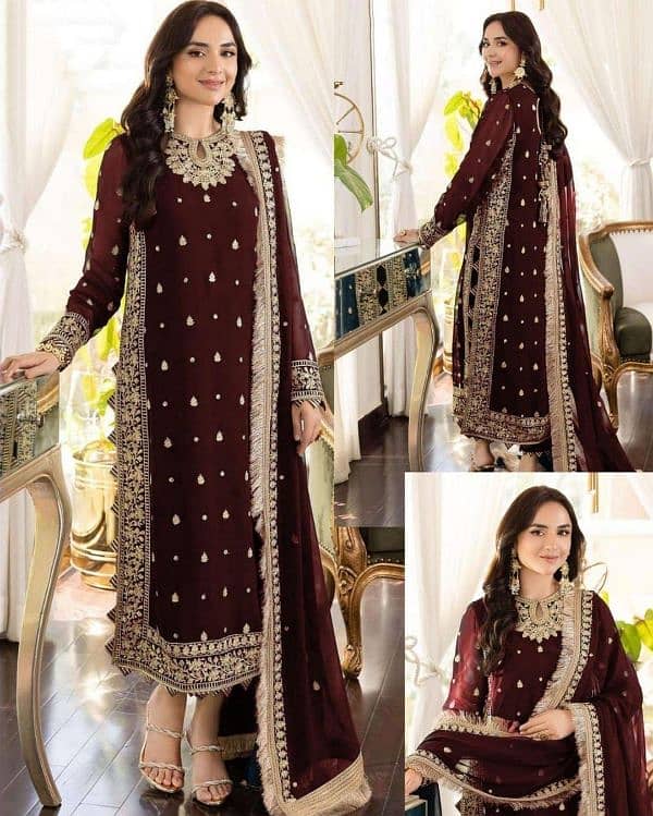 3 Pcs Women's Unstitched Embroidered Suit 0