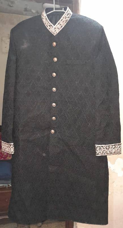 Black Sherwani with turban and khussa 0