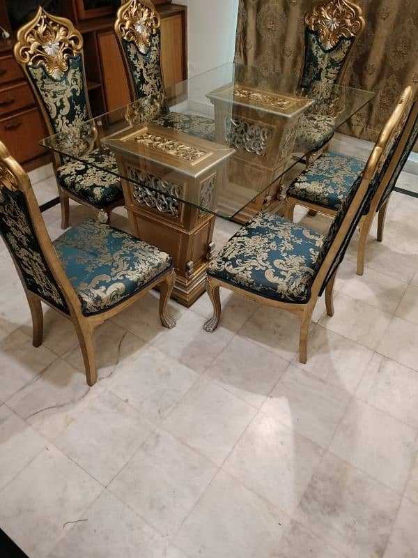 6 Chairs Dining Table with Glass Top 12 MM 0