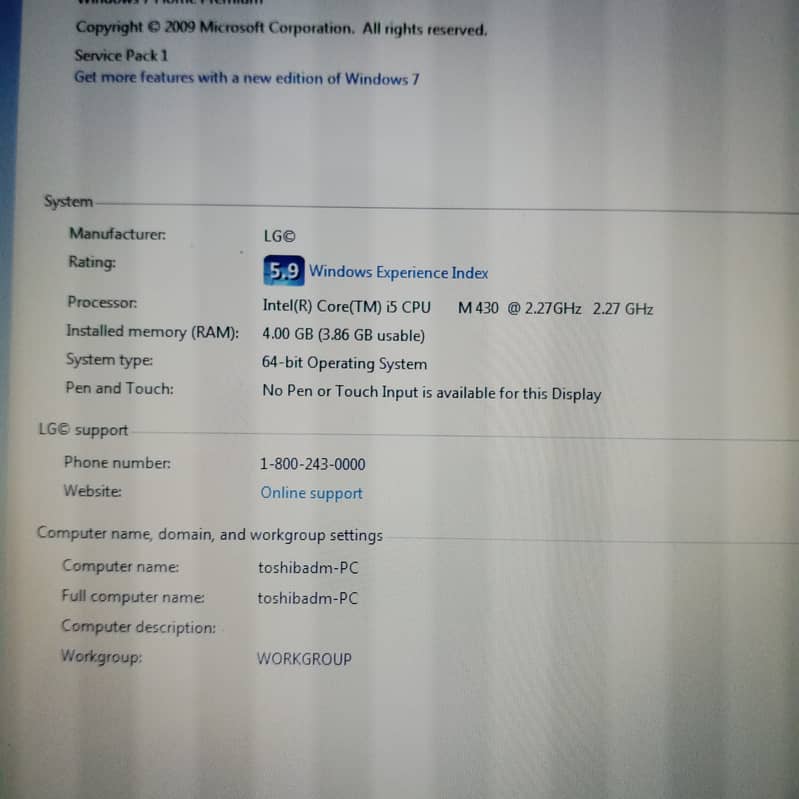 Toshiba i5, 4 gb ram 500 hard drive 2