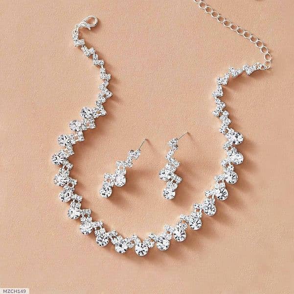 Silver-Plated Rhinestone Bridal Jewelry Set - Necklace & Earrings 2