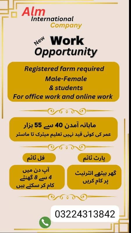 Need for staff Male and Female 0