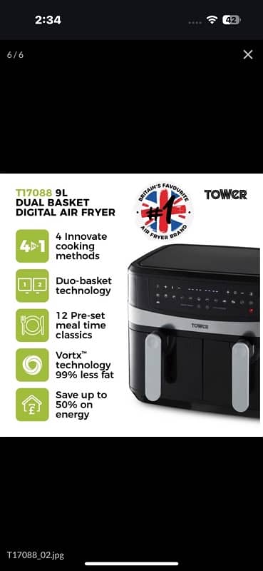 TOWER VORTEX DUAL BASKET 9 LITRE AIR FRYER 5