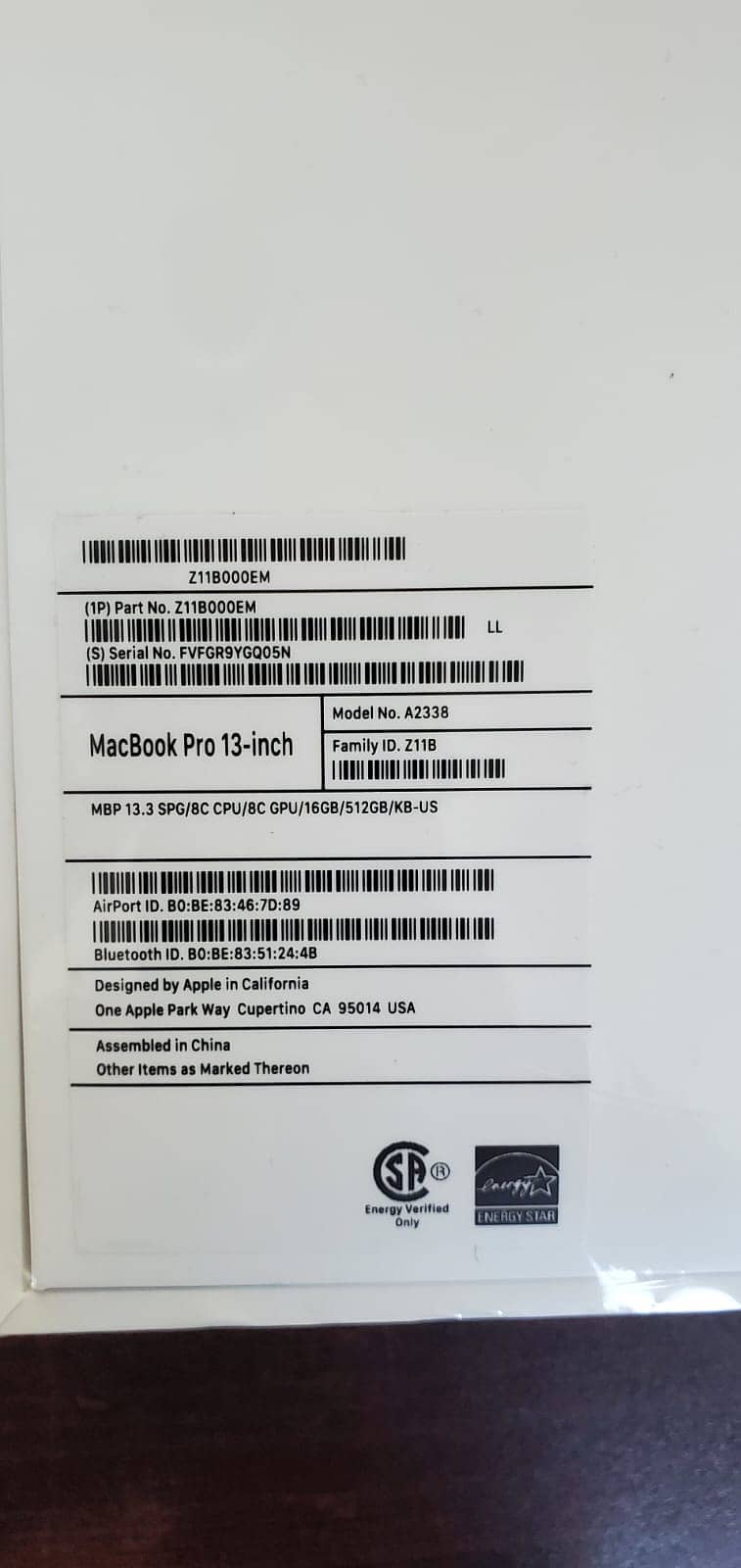 CTO MACBOOK PRO M1 2020 13" 16GB RAM 512GB SSD BOX PACK NON ACTIVE 3