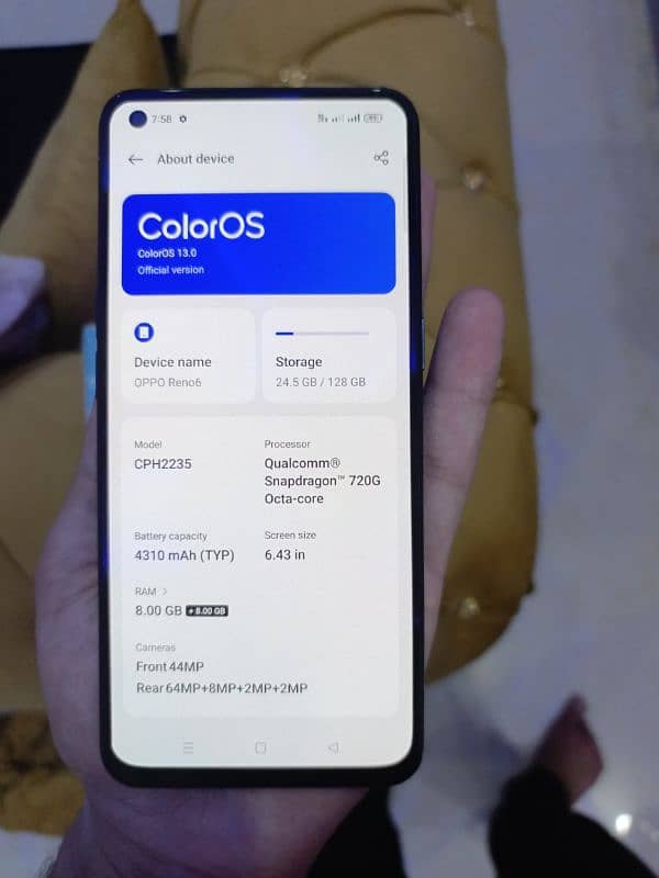 Oppo Reno 6 128/8GB Ram with charger only in new condition 12