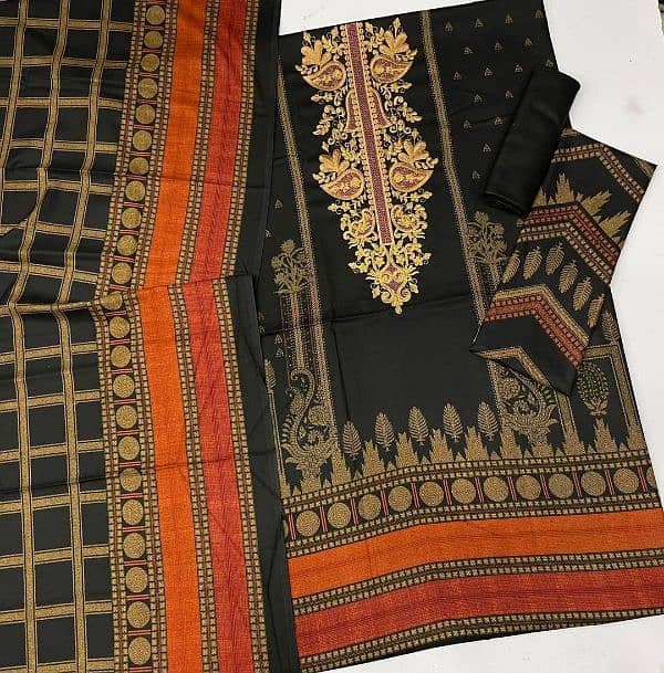 3 PCs women unstitched dhanak embordred suit 3