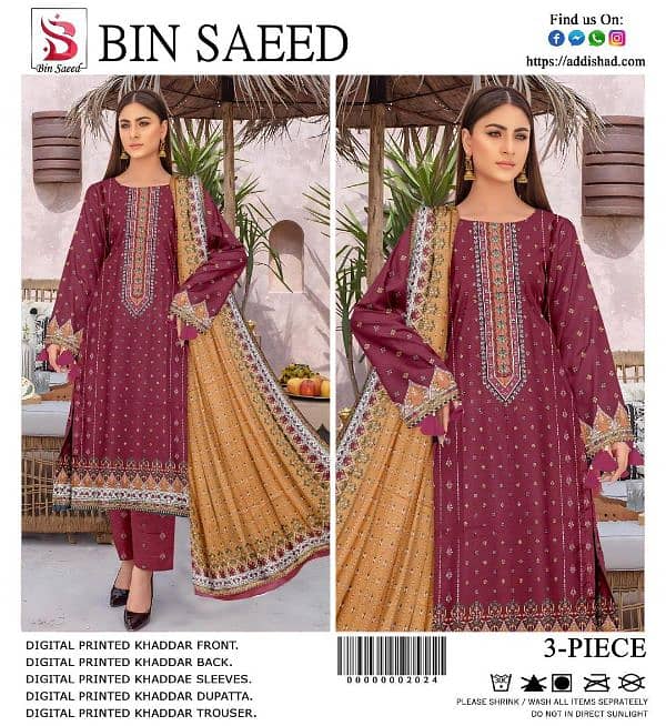 3 PCs woman unstitched khadder printed suit 0