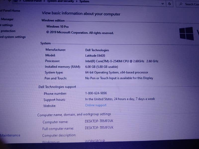 LATITUDE E6420 Core i5 2th Ram 6Gb hard 256Gb SSD 128Gb 8