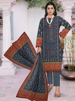 3pcs women unstitched suit khaddar printed suit